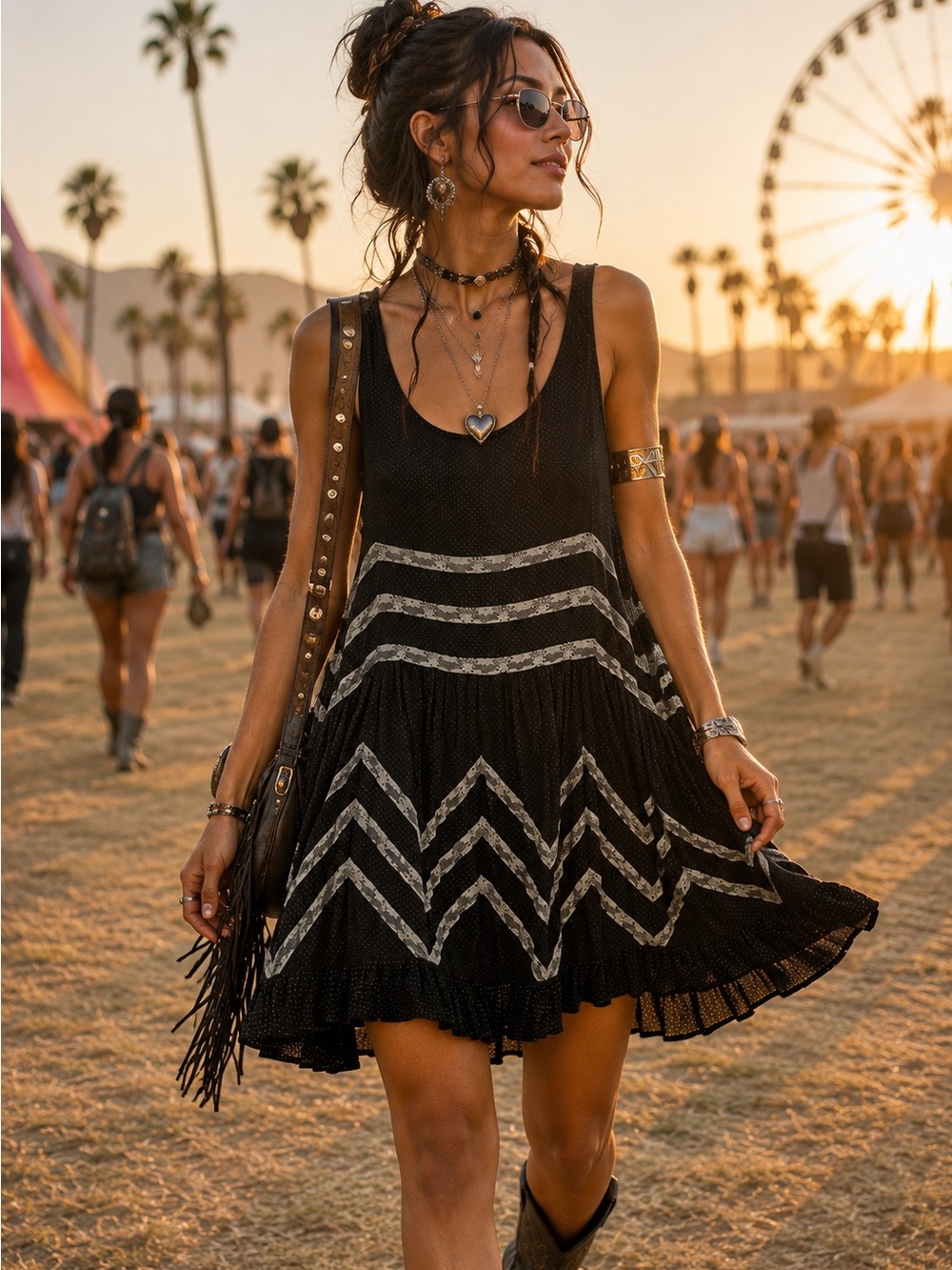 Free People Intimately Black Tunic Tank Mini Dress Small Boho Festival Fairycore